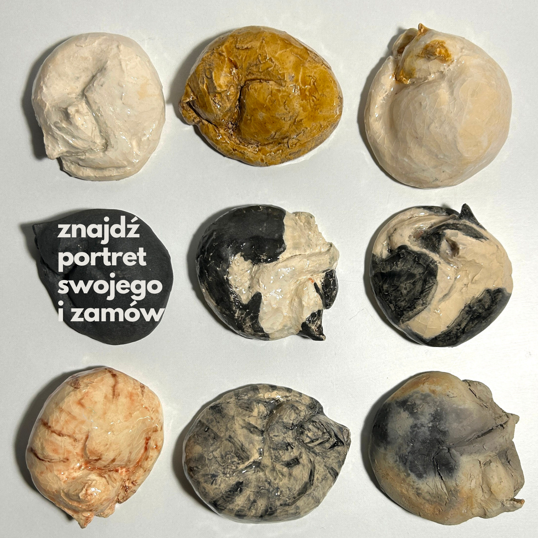 Ręcznie wykonane figurki ceramiczne w kolorach twojego kota– prace artystyczne z pracowni Ceramicaglogowska.