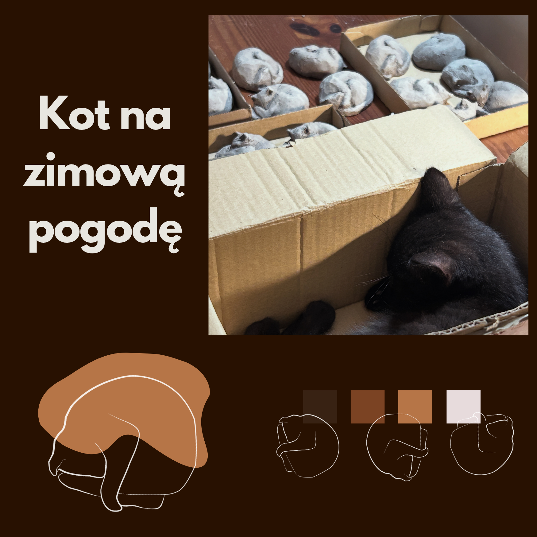 Grafika promująca zimową kolekcję ceramicznych portretów kotów od Ceramicaglogowska.